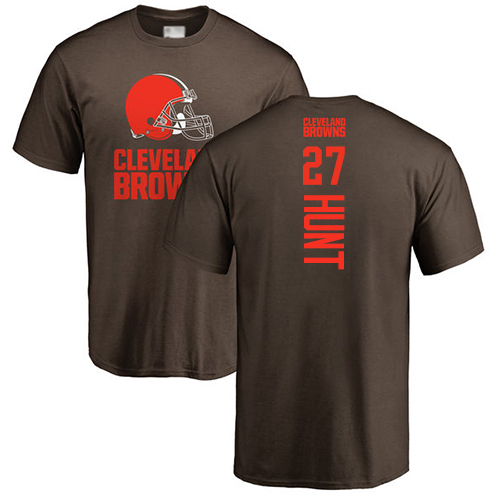 Men Cleveland Browns Kareem Hunt Brown Jersey #27 NFL Football Backer T Shirt